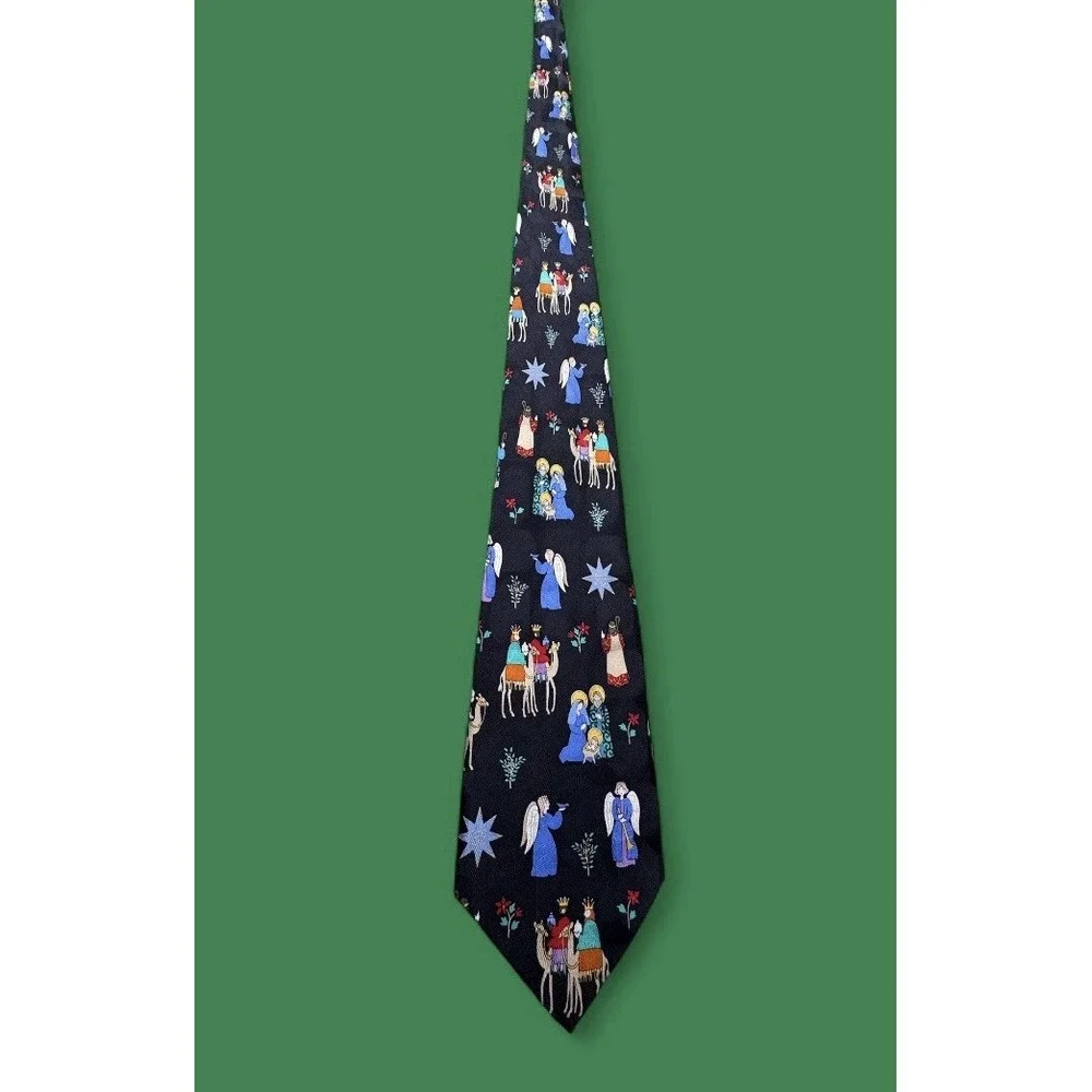 Christmas Necktie Nativity Scene Wise Men Bethlehem Star Mary Joseph Jesus Xmas